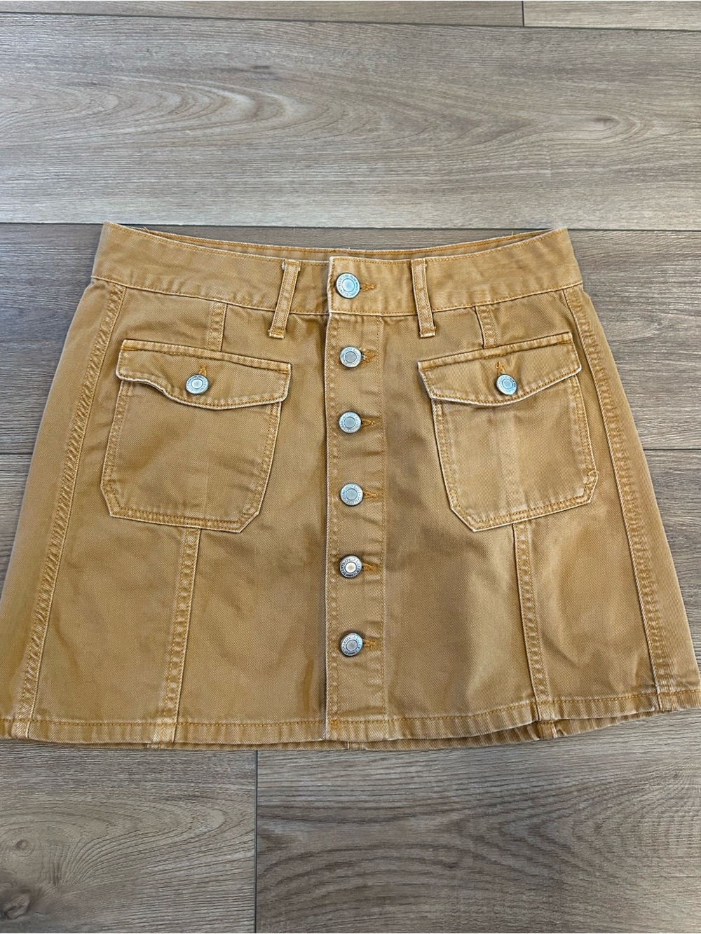 American Eagle Hi-Rise A-Line Utility Button Front Skirt Size 6 Tan